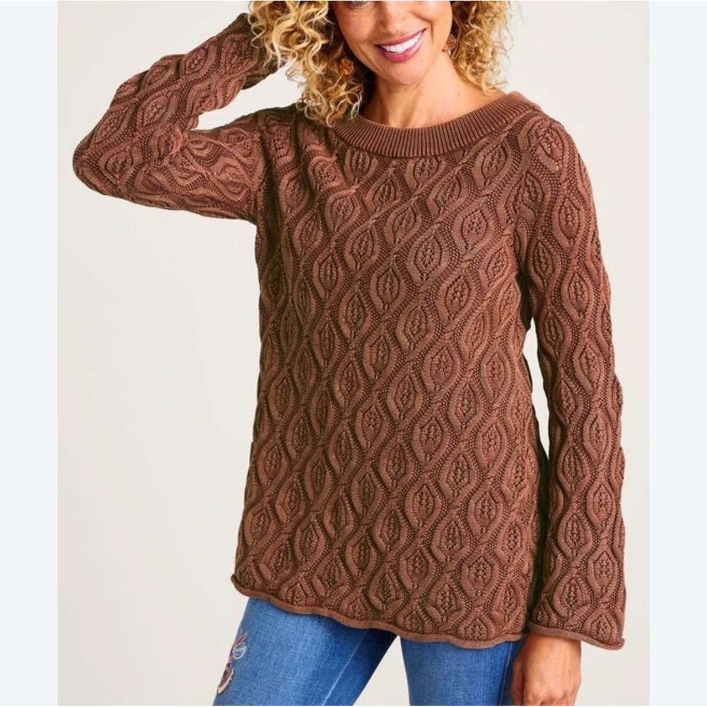 Soft Surroundings Tunic Chunky Cable Knit Sweater Womens XL Cotton Long Sleeve